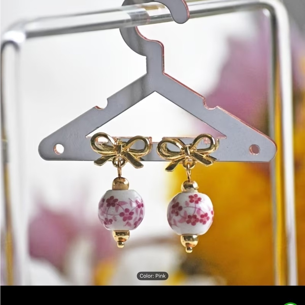 Frenchcore Gold and Pink Floral Earrings with Bows NWT